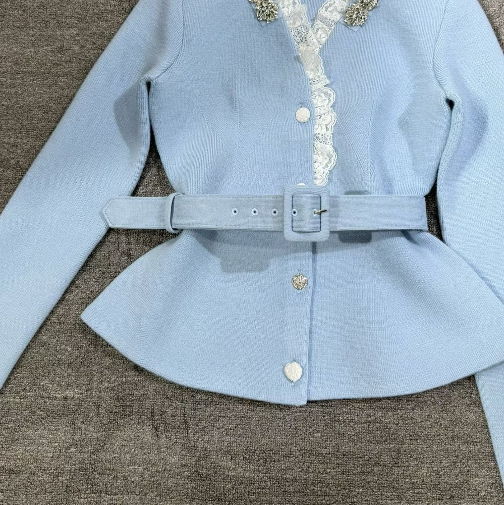 Self-portrait Blue Crystal Trim Cardigan - Picture 7 of 11
